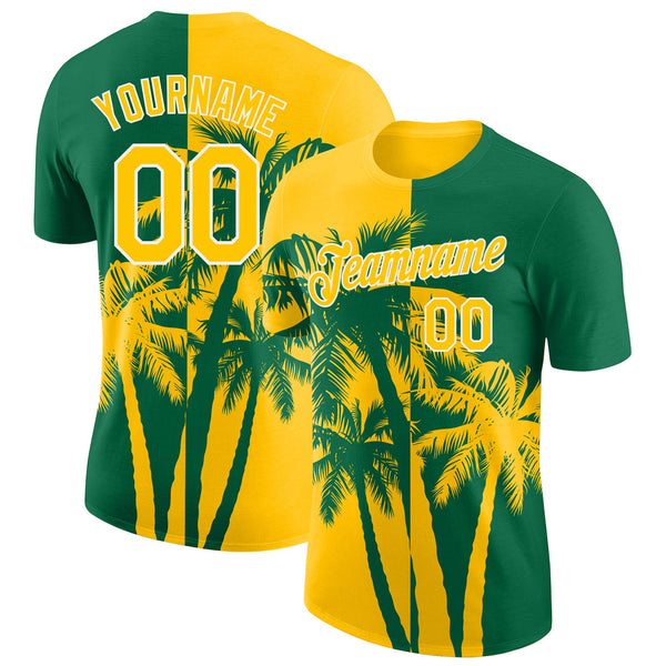 Custom Kelly Green Yellow-White Hawaii Tropical Coastal Palm Trees Performance T-Shirt