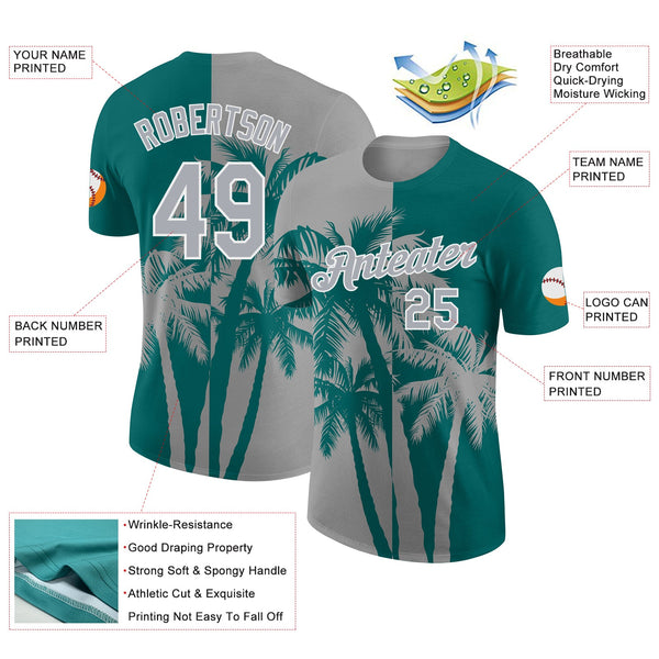 Custom Teal Gray-White Hawaii Tropical Coastal Palm Trees Performance T-Shirt alternate