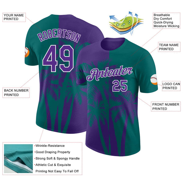 Custom Teal Purple-White Hawaii Tropical Coastal Palm Trees Performance T-Shirt alternate