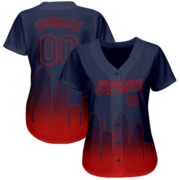 Custom Navy Red 3D Houston City Edition Fade Fashion Authentic Baseball Jersey alternate