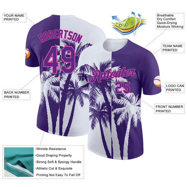 Custom Purple White-Pink Hawaii Tropical Coastal Palm Trees Performance T-Shirt alternate