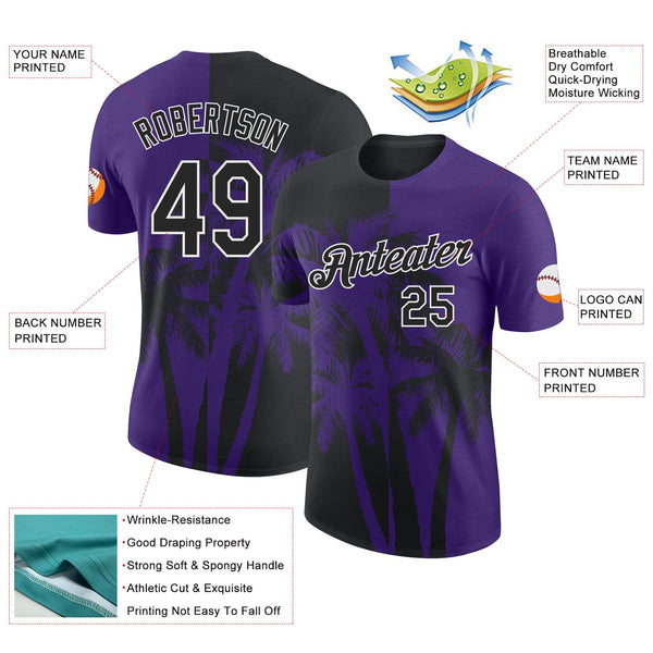 Custom Purple Black-White Hawaii Tropical Coastal Palm Trees Performance T-Shirt alternate