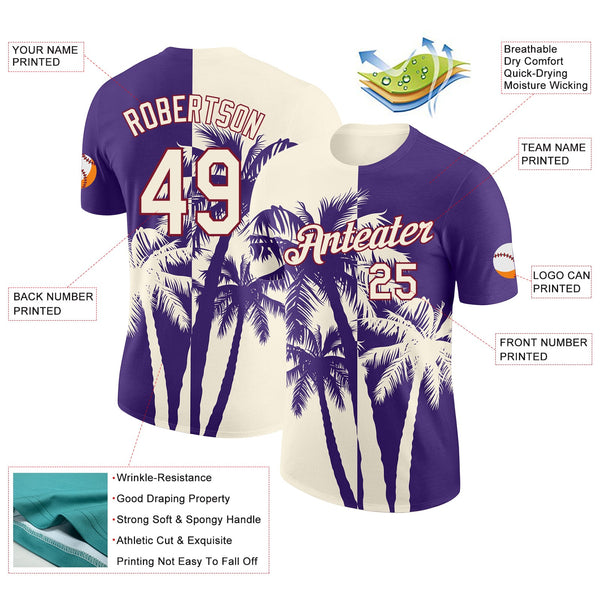 Custom Purple Cream-Crimson Hawaii Tropical Coastal Palm Trees Performance T-Shirt alternate