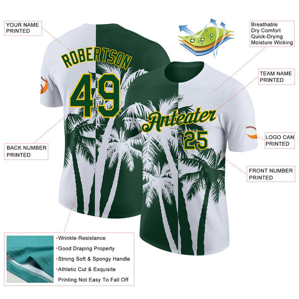 Custom White Green-Yellow Hawaii Tropical Coastal Palm Trees Performance T-Shirt alternate