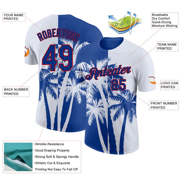 Custom White Royal-Red Hawaii Tropical Coastal Palm Trees Performance T-Shirt alternate