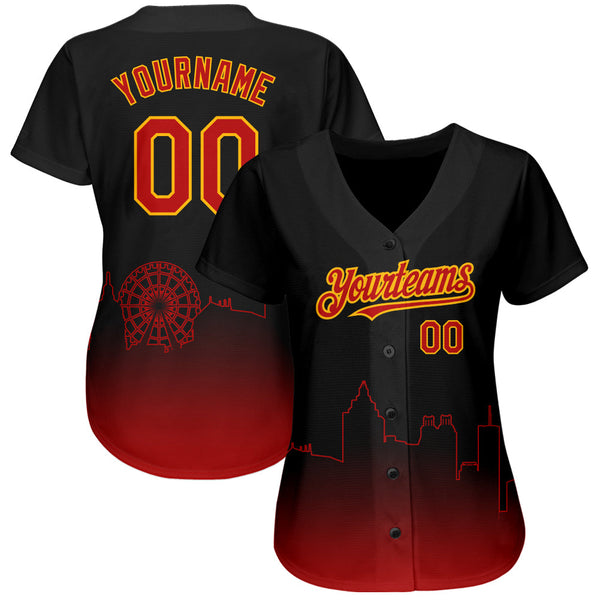 Custom Black Red-Gold 3D Atlanta City Edition Fade Fashion Authentic Baseball Jersey alternate