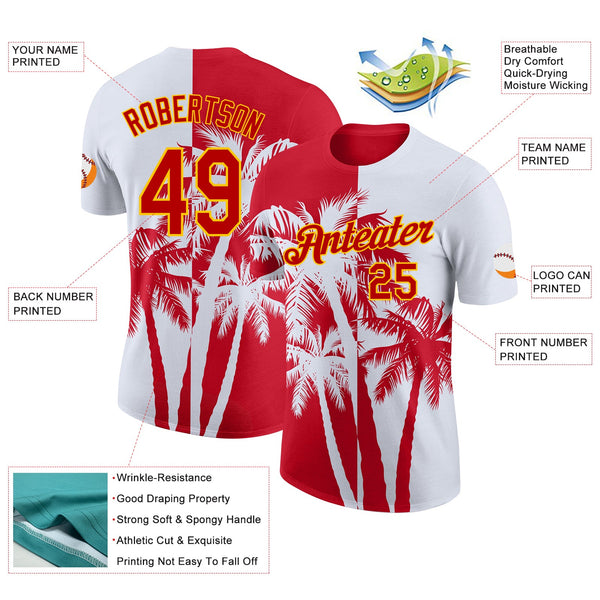 Custom White Red-Yellow Hawaii Tropical Coastal Palm Trees Performance T-Shirt alternate