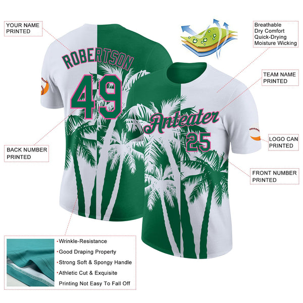 Custom White Kelly Green-Pink Hawaii Tropical Coastal Palm Trees Performance T-Shirt alternate