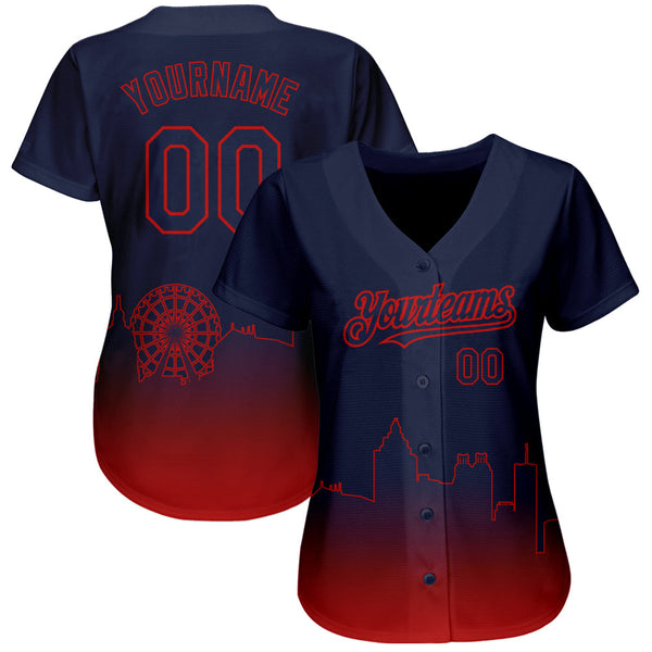 Custom Navy Red 3D Atlanta City Edition Fade Fashion Authentic Baseball Jersey alternate
