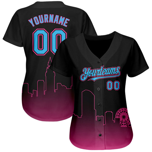 Custom Black Sky Blue-Pink 3D Miami City Edition Fade Fashion Authentic Baseball Jersey alternate
