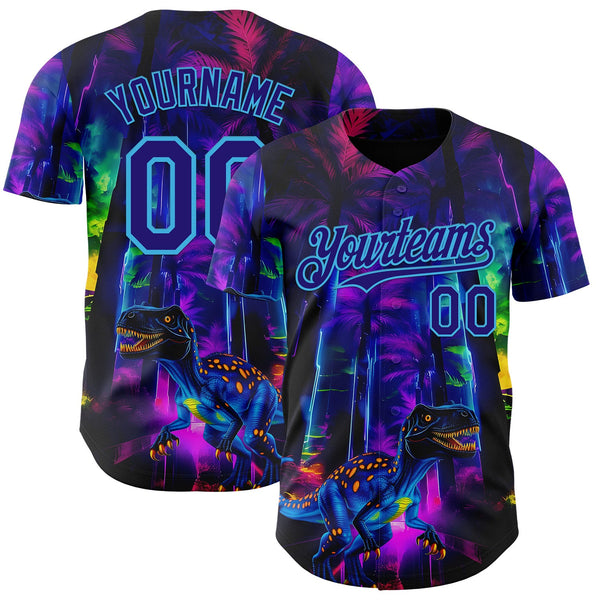 Custom Black Dark Purple Purple-Sky Blue Cyber Tropical Palm Trees Music Festival Gothic Fantasy Authentic Baseball Jersey