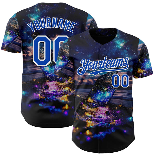 Custom Blue Thunder Blue-White Galaxy Star Authentic Baseball Jersey