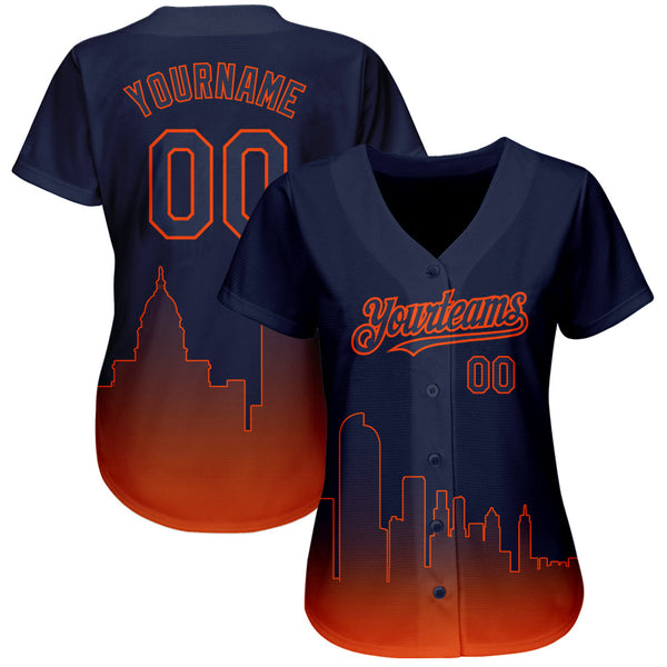Custom Navy Orange 3D Denver City Edition Fade Fashion Authentic Baseball Jersey alternate