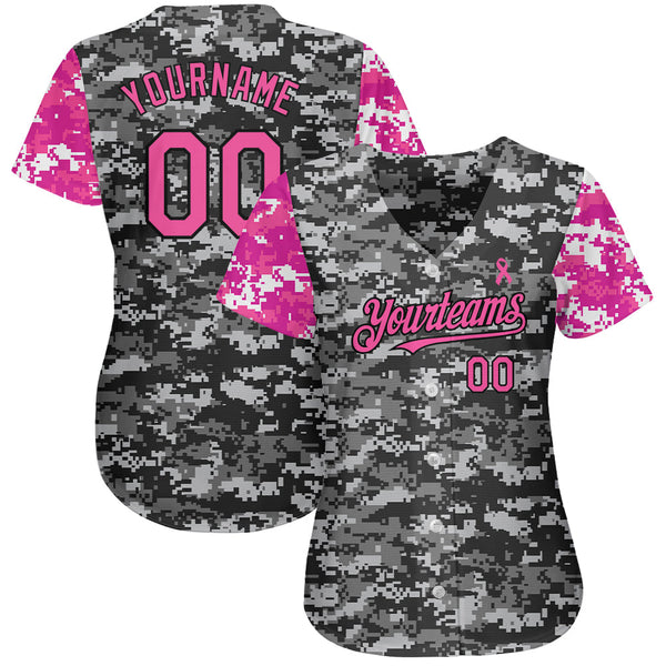 Custom Camo Pink-Black 3D Pink Ribbon Breast Cancer Awareness Month Women Health Care Support Authentic Baseball Jersey alternate