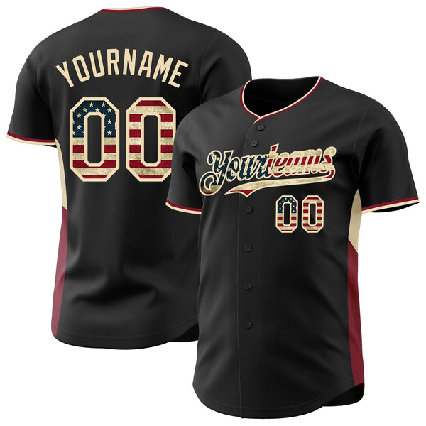 Custom Black Vintage USA Flag Cream-Crimson Classic Color Block Side Panel Stripe Authentic Baseball Jersey