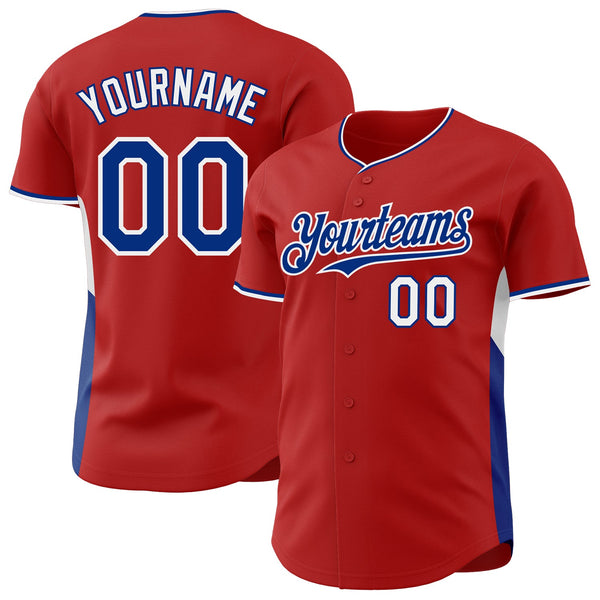 Custom Red Royal-White Classic Color Block Side Panel Stripe Authentic Baseball Jersey