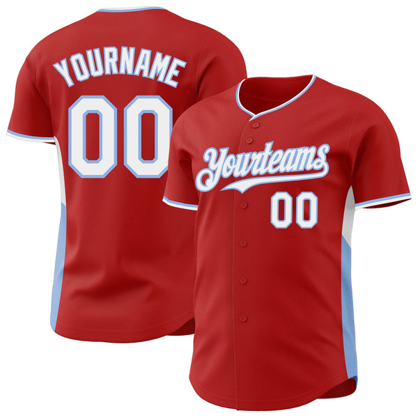 Custom Red White-Light Blue Classic Color Block Side Panel Stripe Authentic Baseball Jersey
