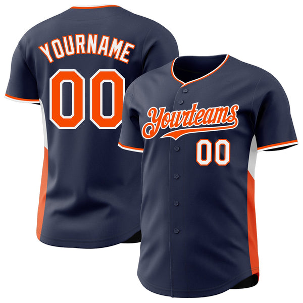 Custom Navy Orange-White Classic Color Block Side Panel Stripe Authentic Baseball Jersey