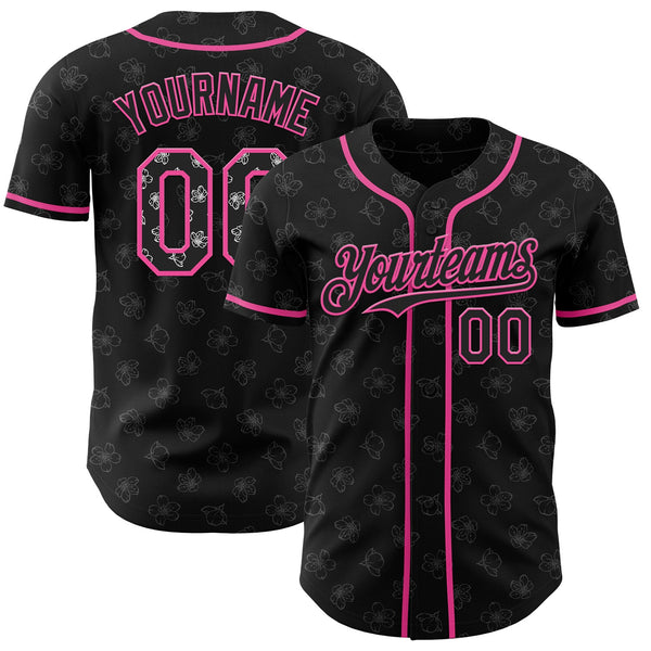 Custom Black-Pink Cherry Blossoms Sakura Authentic Baseball Jersey