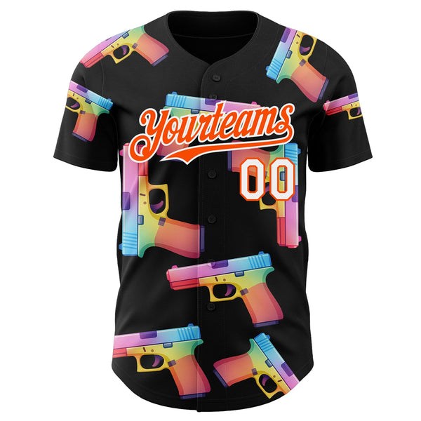 Custom Black Orange-White Colorful Firepower 3D Pattern Design Authentic Baseball Jersey alternate