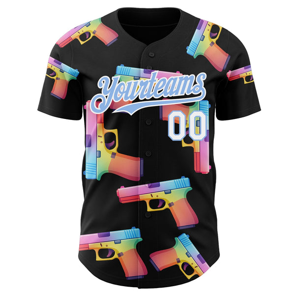 Custom Black Light Blue-White Colorful Firepower 3D Pattern Design Authentic Baseball Jersey alternate
