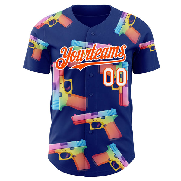 Custom Royal Orange-White Colorful Firepower 3D Pattern Design Authentic Baseball Jersey alternate