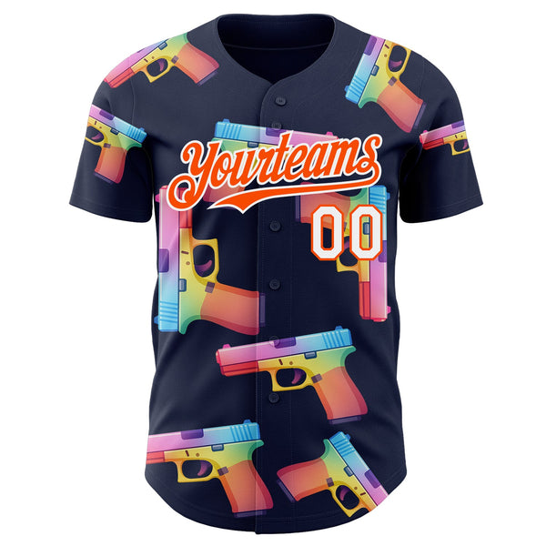 Custom Navy Orange-White Colorful Firepower 3D Pattern Design Authentic Baseball Jersey alternate