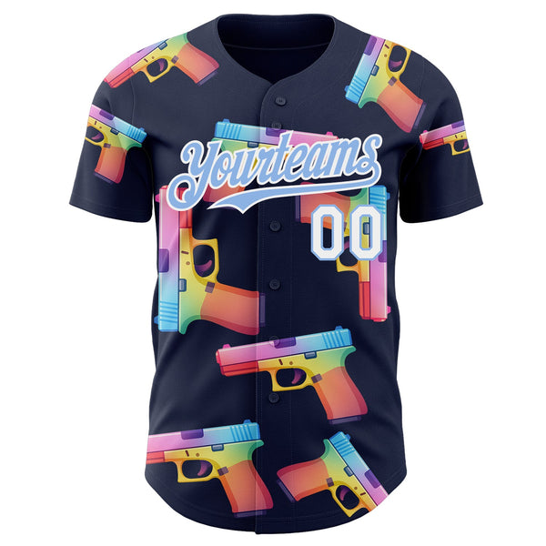 Custom Navy Light Blue-White Colorful Firepower 3D Pattern Design Authentic Baseball Jersey alternate