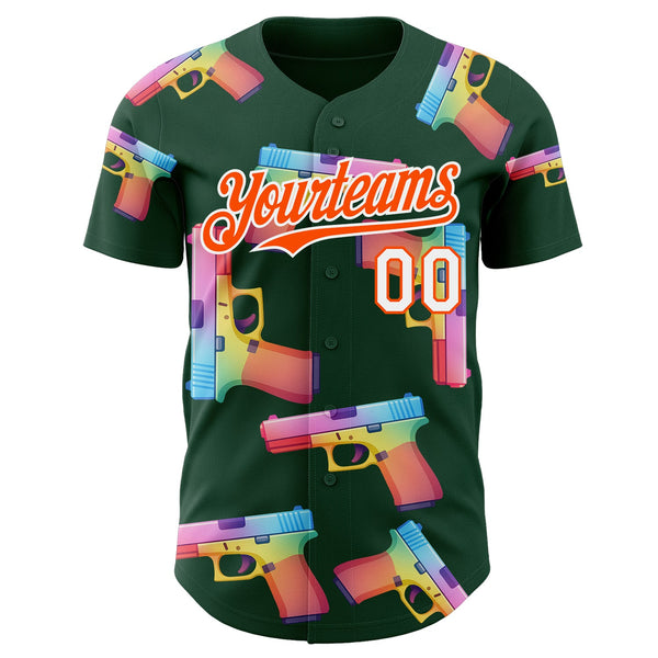 Custom Green Orange-White Colorful Firepower 3D Pattern Design Authentic Baseball Jersey alternate