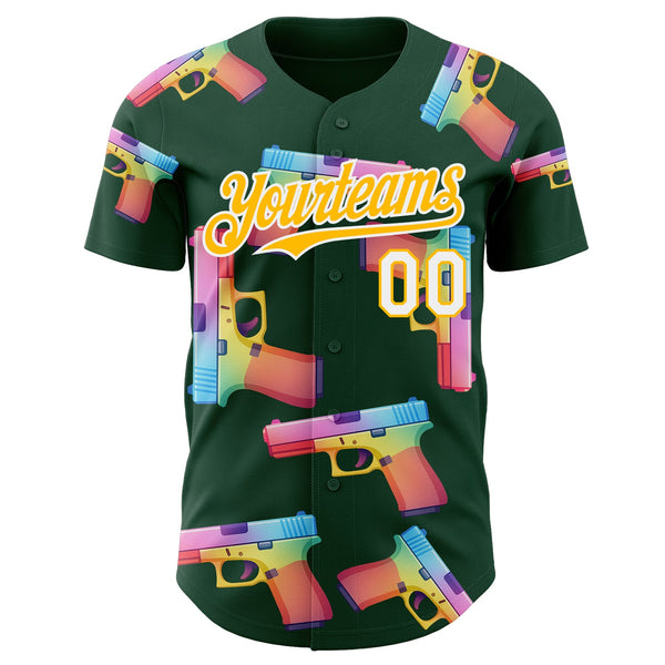 Custom Green Gold-White Colorful Firepower 3D Pattern Design Authentic Baseball Jersey alternate