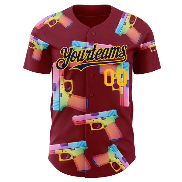 Custom Crimson Navy-Gold Colorful Firepower 3D Pattern Design Authentic Baseball Jersey alternate