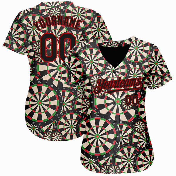 Custom Black Red 3D Pattern Design Dart Board Authentic Baseball Jersey alternate
