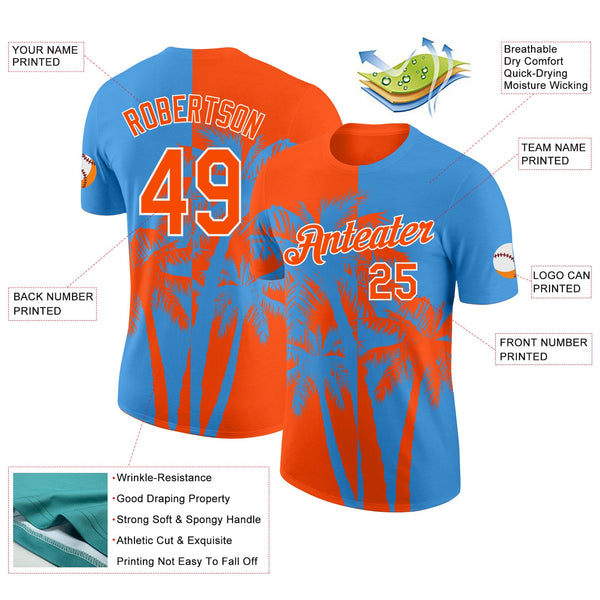 Custom Powder Blue Orange-White Hawaii Tropical Coastal Palm Trees Performance T-Shirt alternate