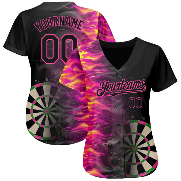 Custom Black Pink 3D Pattern Design Fiery Dart Board Authentic Baseball Jersey alternate