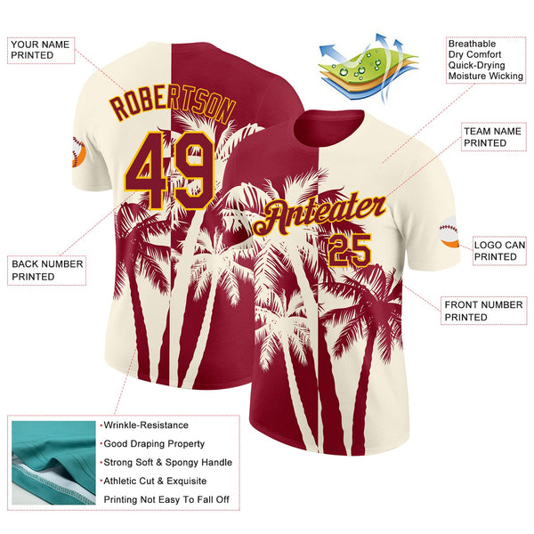 Custom Cream Crimson-Yellow Hawaii Tropical Coastal Palm Trees Performance T-Shirt alternate