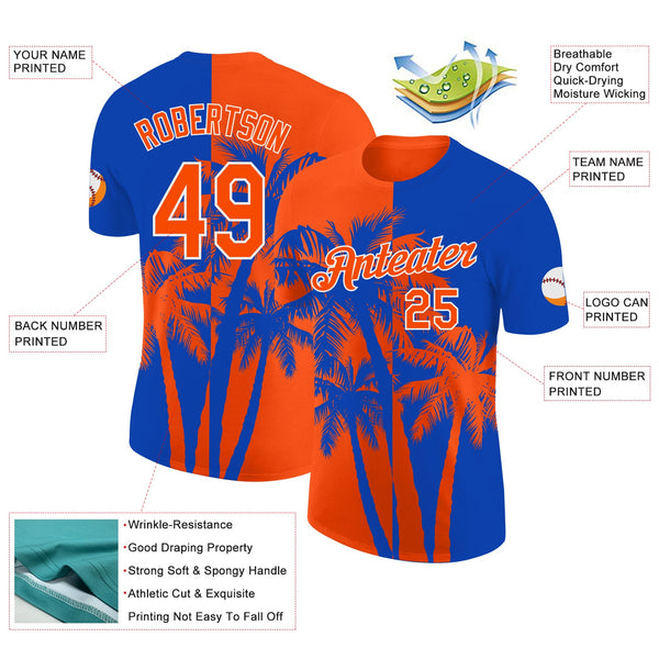 Custom Thunder Blue Orange-White Hawaii Tropical Coastal Palm Trees Performance T-Shirt alternate