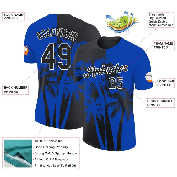 Custom Thunder Blue Black-White Hawaii Tropical Coastal Palm Trees Performance T-Shirt alternate