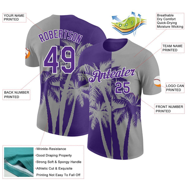 Custom Gray Purple-White Hawaii Tropical Coastal Palm Trees Performance T-Shirt alternate