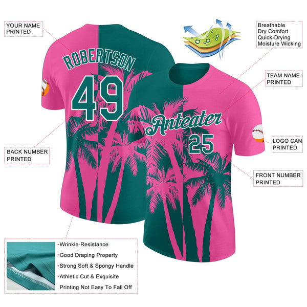 Custom Pink Teal-White Hawaii Tropical Coastal Palm Trees Performance T-Shirt alternate