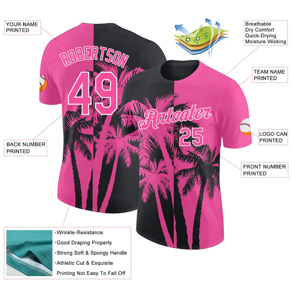 Custom Pink Black-White Hawaii Tropical Coastal Palm Trees Performance T-Shirt alternate