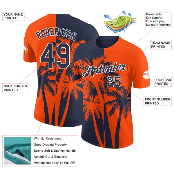 Custom Orange Navy-White Hawaii Tropical Coastal Palm Trees Performance T-Shirt alternate