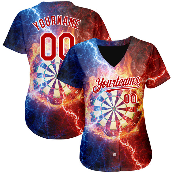Custom Black Red-White 3D Pattern Design Lightning Flame Dart Board Authentic Baseball Jersey alternate