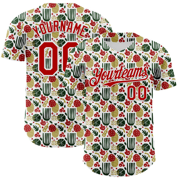 Custom White-Red Foodie Fruit Authentic Baseball Jersey