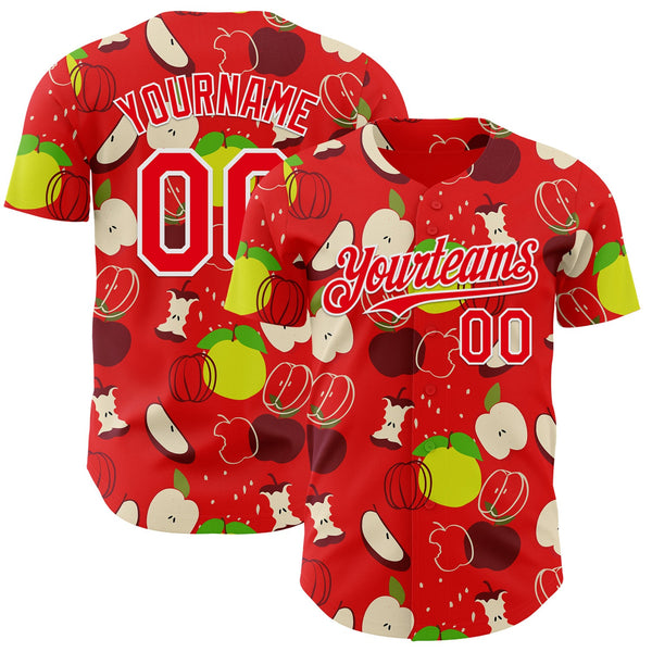 Custom Fire Red-White Foodie Apples & Pears Authentic Baseball Jersey