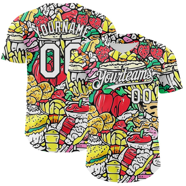 Custom White-Black Foodie Fast Food & Fruit Authentic Baseball Jersey
