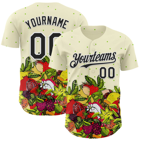 Custom Cream Black-White Foodie Exotic Fruit Authentic Baseball Jersey