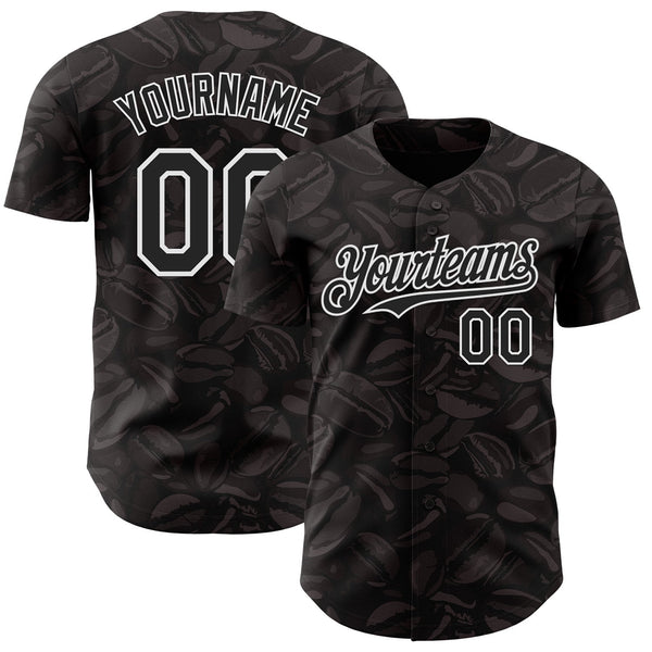 Custom Black-White Foodie Coffee Beans Authentic Baseball Jersey