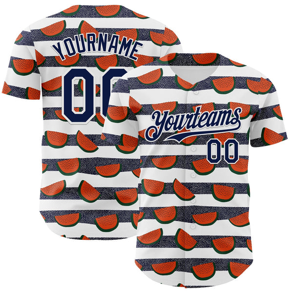 Custom White-Navy Foodie Watermelon Authentic Baseball Jersey