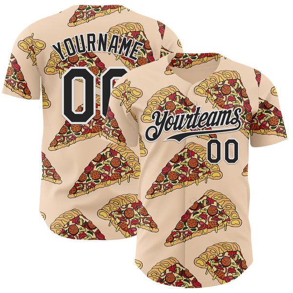 Custom Cream Black-White Foodie Pizza Authentic Baseball Jersey