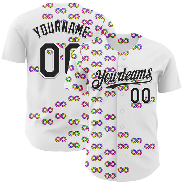 Custom White-Black Autism Acceptance Puzzle Infinity Authentic Baseball Jersey
